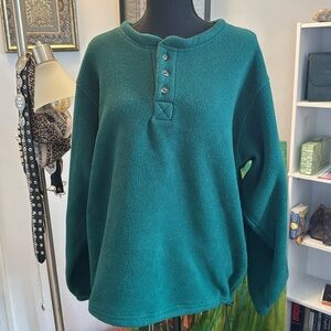 Lands’ End Vintage Green Men’s Fleece Henley Pullover